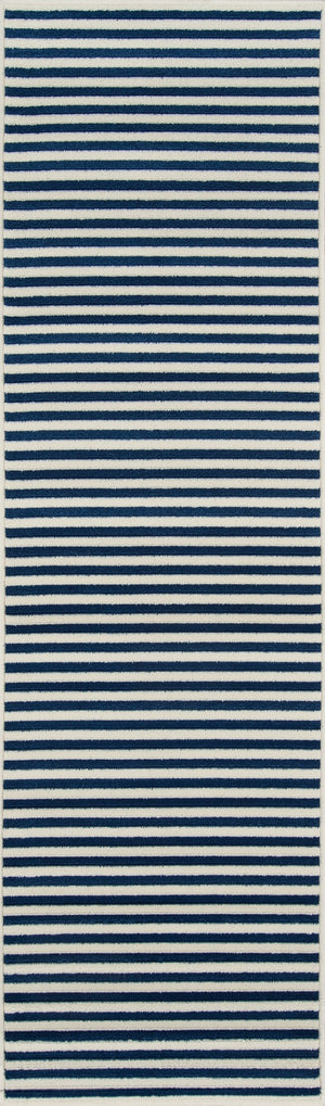 Momeni Baja BAJ-1 Machine Made Contemporary Striped Indoor/Outdoor Area Rug Navy 8'6" x 13' BAJA0BAJ-1NVY860D