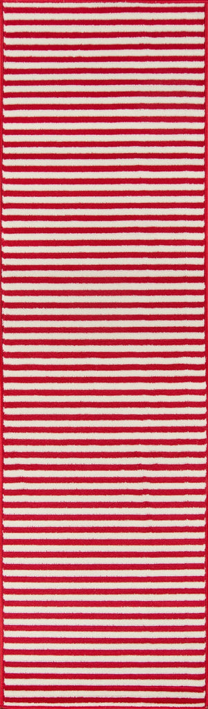 Momeni Baja BAJ-1 Machine Made Contemporary Striped Indoor/Outdoor Area Rug Red 8'6" x 13' BAJA0BAJ-1RED860D