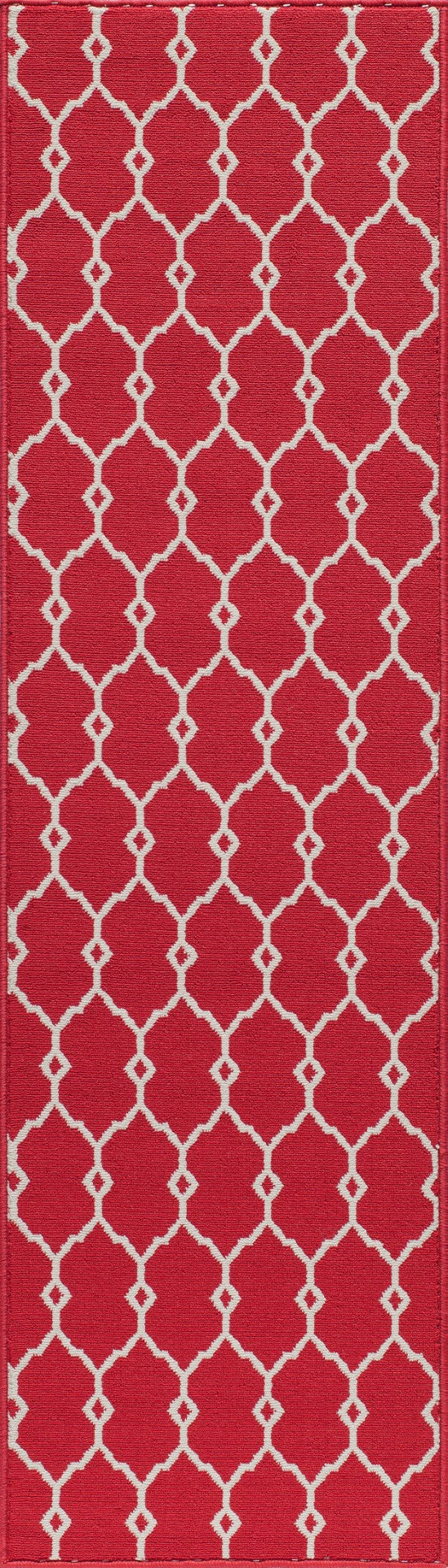 Momeni Baja BAJ-2 Machine Made Contemporary Geometric Indoor/Outdoor Area Rug Red 8'6" x 13' BAJA0BAJ-2RED860D