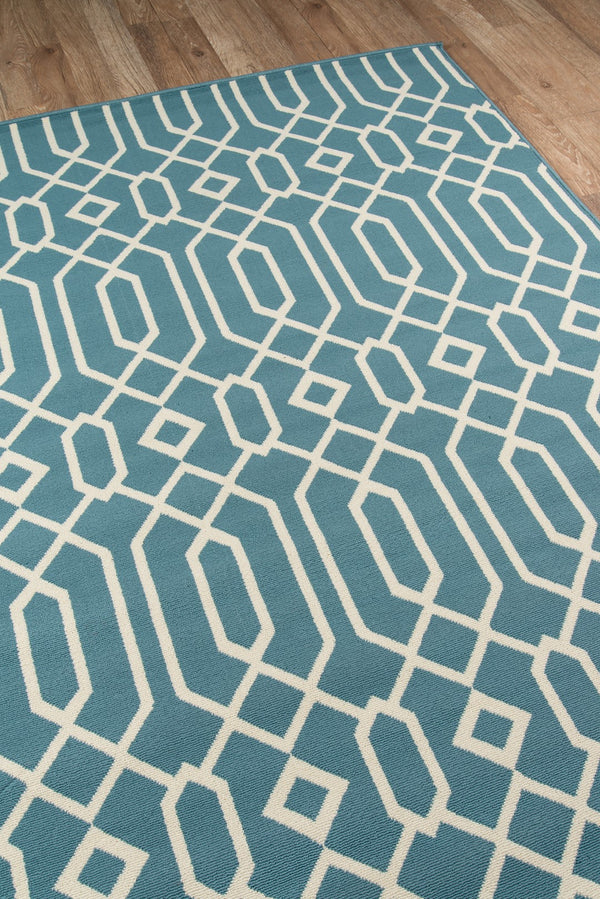 Momeni Baja BAJ-3 Machine Made Contemporary Geometric Indoor/Outdoor Area Rug Blue 8'6" x 13' BAJA0BAJ-3BLU860D