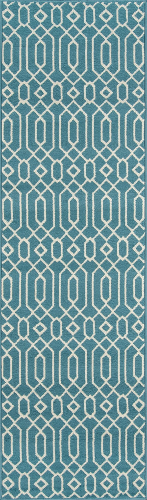 Momeni Baja BAJ-3 Machine Made Contemporary Geometric Indoor/Outdoor Area Rug Blue 8'6" x 13' BAJA0BAJ-3BLU860D