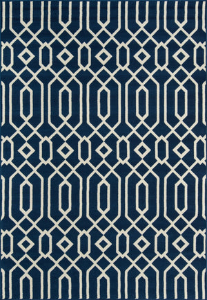 Momeni Baja BAJ-3 Machine Made Contemporary Geometric Indoor/Outdoor Area Rug Navy 8'6" x 13' BAJA0BAJ-3NVY860D