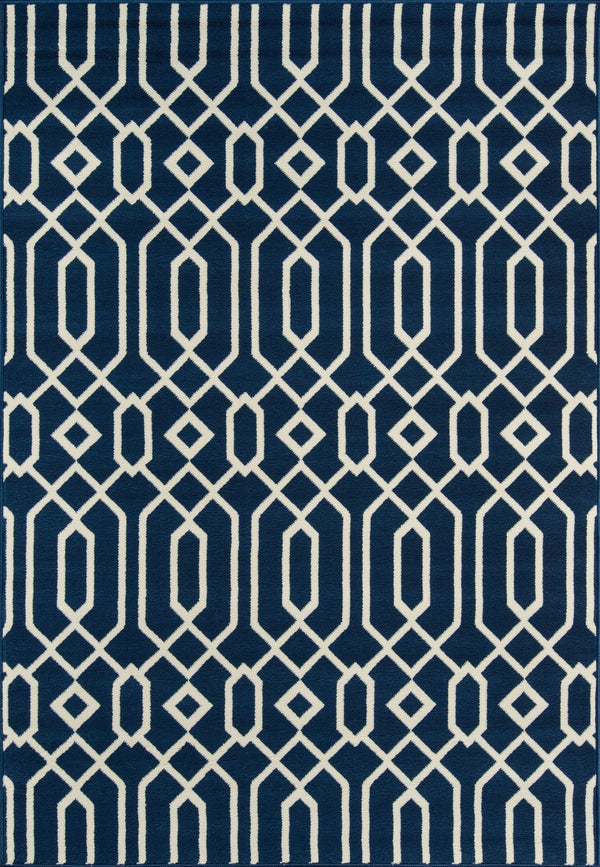 Momeni Baja BAJ-3 Machine Made Contemporary Geometric Indoor/Outdoor Area Rug Navy 8'6" x 13' BAJA0BAJ-3NVY860D