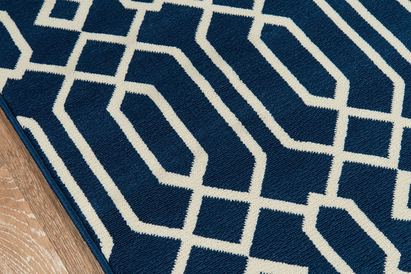 Momeni Baja BAJ-3 Machine Made Contemporary Geometric Indoor/Outdoor Area Rug Navy 8'6" x 13' BAJA0BAJ-3NVY860D