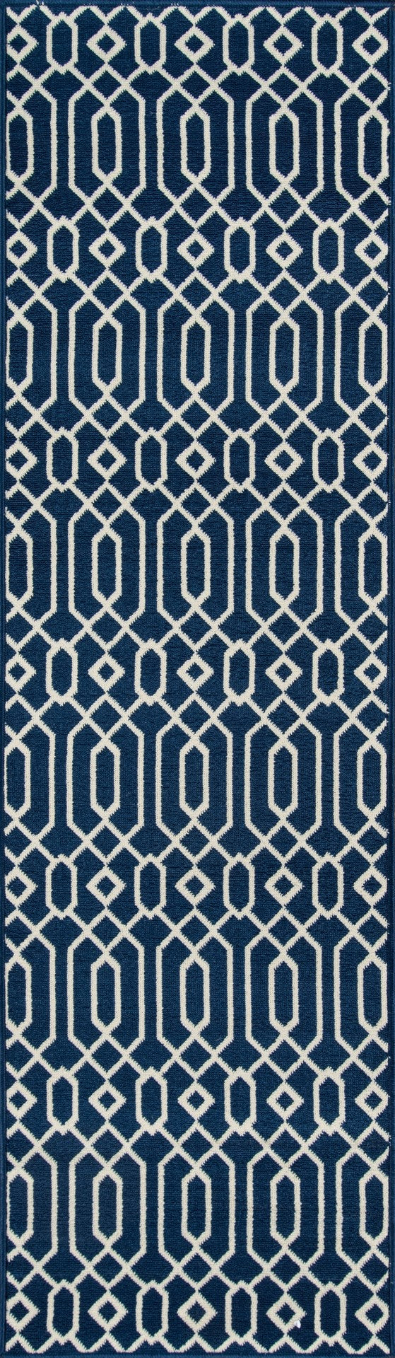 Momeni Baja BAJ-3 Machine Made Contemporary Geometric Indoor/Outdoor Area Rug Navy 8'6" x 13' BAJA0BAJ-3NVY860D