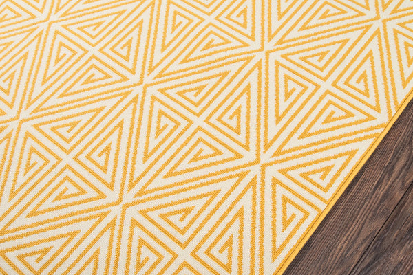 Momeni Baja BAJ-4 Machine Made Contemporary Geometric Indoor/Outdoor Area Rug Yellow 8'6" x 13' BAJA0BAJ-4YEL860D