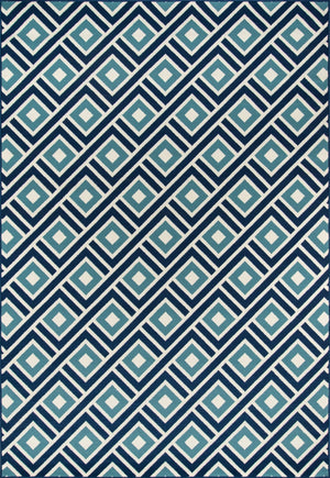 Momeni Baja BAJ-7 Machine Made Contemporary Geometric Indoor/Outdoor Area Rug Blue 8'6" x 13' BAJA0BAJ-7BLU860D