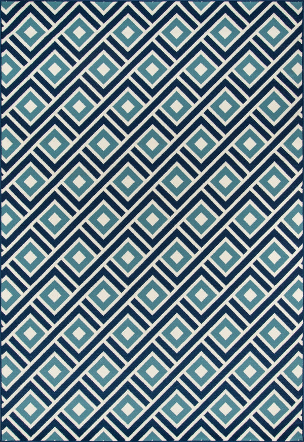 Momeni Baja BAJ-7 Machine Made Contemporary Geometric Indoor/Outdoor Area Rug Blue 8'6" x 13' BAJA0BAJ-7BLU860D