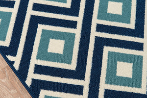 Momeni Baja BAJ-7 Machine Made Contemporary Geometric Indoor/Outdoor Area Rug Blue 8'6" x 13' BAJA0BAJ-7BLU860D