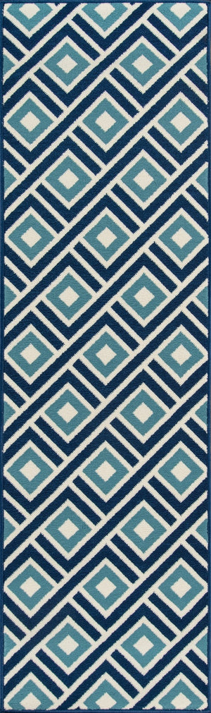 Momeni Baja BAJ-7 Machine Made Contemporary Geometric Indoor/Outdoor Area Rug Blue 8'6" x 13' BAJA0BAJ-7BLU860D