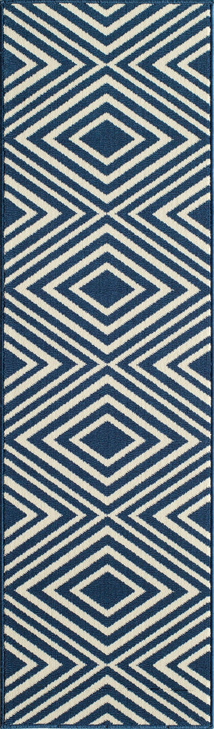 Momeni Baja BAJ-8 Machine Made Contemporary Geometric, Diamond Indoor/Outdoor Area Rug Navy 8'6" x 13' BAJA0BAJ-8NVY860D