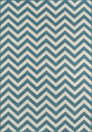 Momeni Baja BAJ-9 Machine Made Contemporary Chevron Indoor/Outdoor Area Rug Blue 8'6" x 13' BAJA0BAJ-9BLU860D