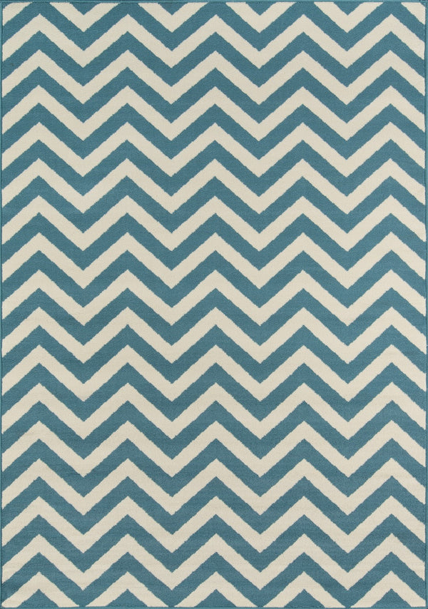 Momeni Baja BAJ-9 Machine Made Contemporary Chevron Indoor/Outdoor Area Rug Blue 8'6" x 13' BAJA0BAJ-9BLU860D
