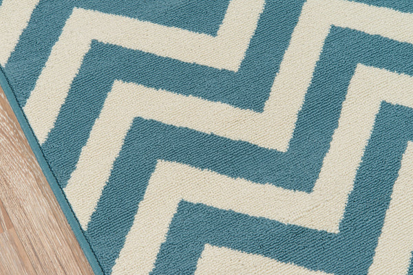 Momeni Baja BAJ-9 Machine Made Contemporary Chevron Indoor/Outdoor Area Rug Blue 8'6" x 13' BAJA0BAJ-9BLU860D