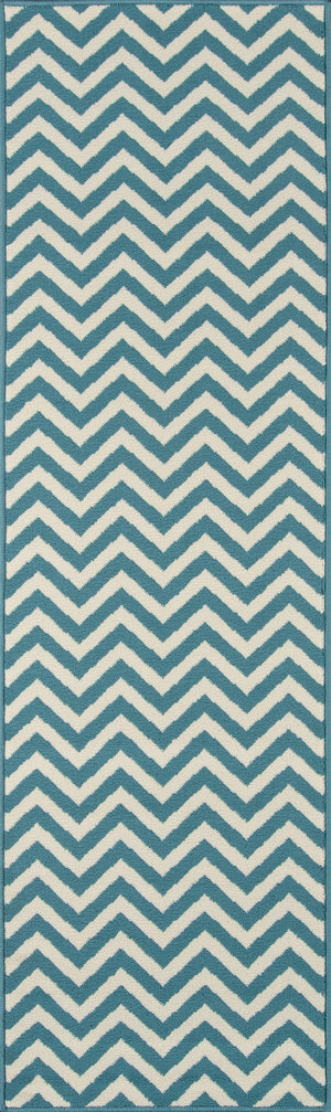 Momeni Baja BAJ-9 Machine Made Contemporary Chevron Indoor/Outdoor Area Rug Blue 8'6" x 13' BAJA0BAJ-9BLU860D