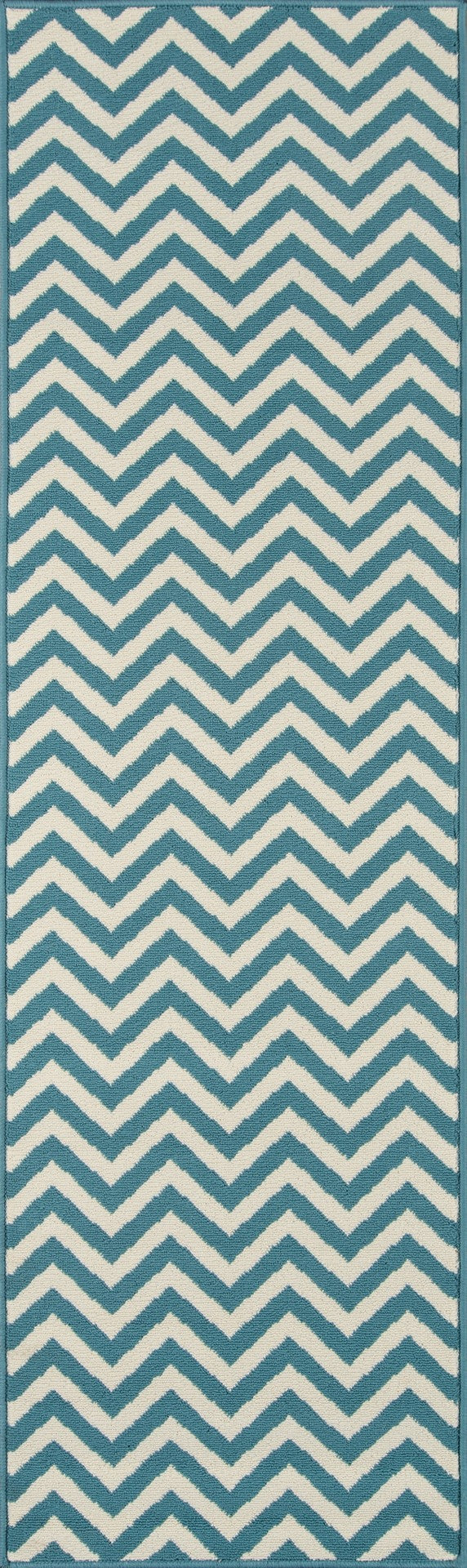 Momeni Baja BAJ-9 Machine Made Contemporary Chevron Indoor/Outdoor Area Rug Blue 8'6" x 13' BAJA0BAJ-9BLU860D