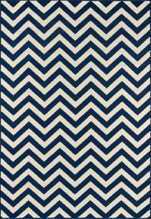 Momeni Baja BAJ-9 Machine Made Contemporary Chevron Indoor/Outdoor Area Rug Navy 8'6" x 13' BAJA0BAJ-9NVY860D