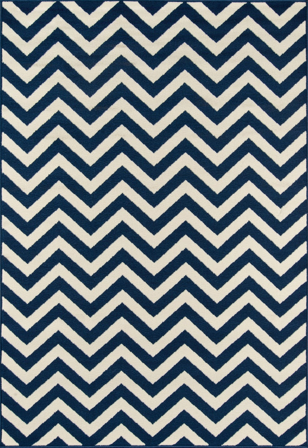 Momeni Baja BAJ-9 Machine Made Contemporary Chevron Indoor/Outdoor Area Rug Navy 8'6" x 13' BAJA0BAJ-9NVY860D