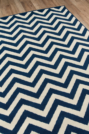 Momeni Baja BAJ-9 Machine Made Contemporary Chevron Indoor/Outdoor Area Rug Navy 8'6" x 13' BAJA0BAJ-9NVY860D