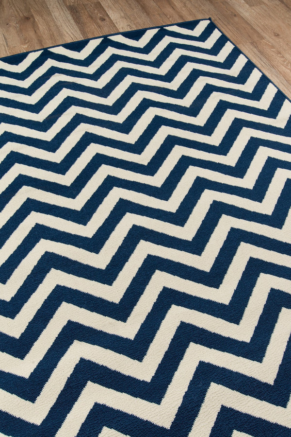 Momeni Baja BAJ-9 Machine Made Contemporary Chevron Indoor/Outdoor Area Rug Navy 8'6" x 13' BAJA0BAJ-9NVY860D