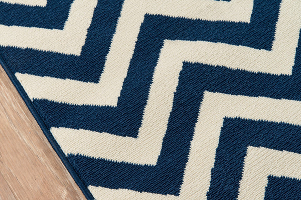 Momeni Baja BAJ-9 Machine Made Contemporary Chevron Indoor/Outdoor Area Rug Navy 8'6" x 13' BAJA0BAJ-9NVY860D