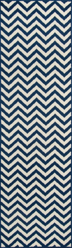 Momeni Baja BAJ-9 Machine Made Contemporary Chevron Indoor/Outdoor Area Rug Navy 8'6" x 13' BAJA0BAJ-9NVY860D