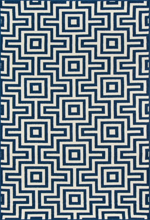 Momeni Baja BAJ10 Machine Made Contemporary Geometric Indoor/Outdoor Area Rug Navy 8'6" x 13' BAJA0BAJ10NVY860D