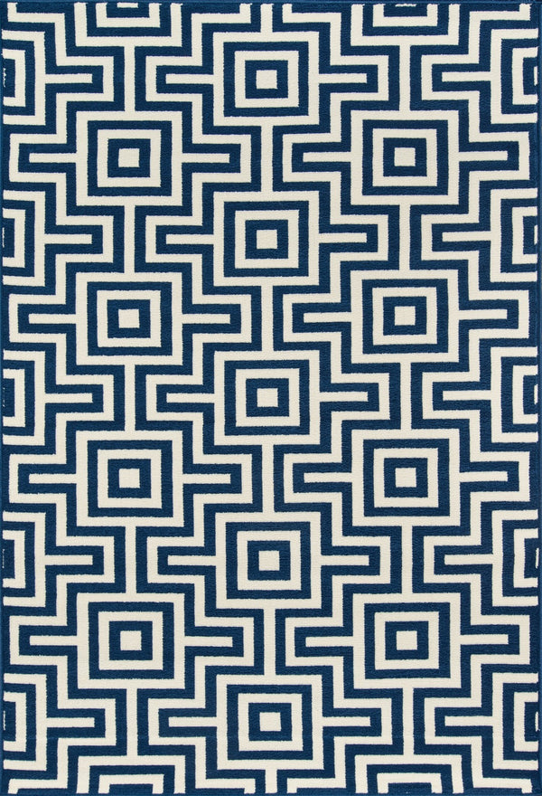 Momeni Baja BAJ10 Machine Made Contemporary Geometric Indoor/Outdoor Area Rug Navy 8'6" x 13' BAJA0BAJ10NVY860D