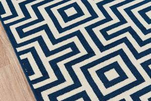 Momeni Baja BAJ10 Machine Made Contemporary Geometric Indoor/Outdoor Area Rug Navy 8'6" x 13' BAJA0BAJ10NVY860D