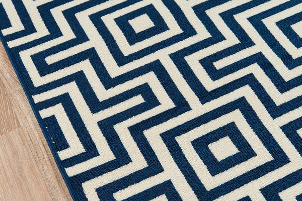 Momeni Baja BAJ10 Machine Made Contemporary Geometric Indoor/Outdoor Area Rug Navy 8'6" x 13' BAJA0BAJ10NVY860D