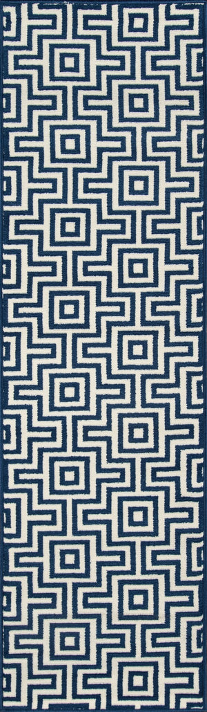 Momeni Baja BAJ10 Machine Made Contemporary Geometric Indoor/Outdoor Area Rug Navy 8'6" x 13' BAJA0BAJ10NVY860D