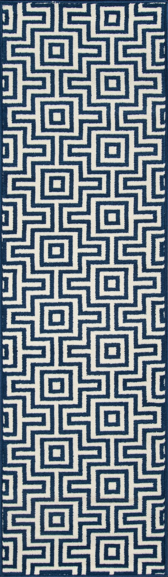 Momeni Baja BAJ10 Machine Made Contemporary Geometric Indoor/Outdoor Area Rug Navy 8'6" x 13' BAJA0BAJ10NVY860D