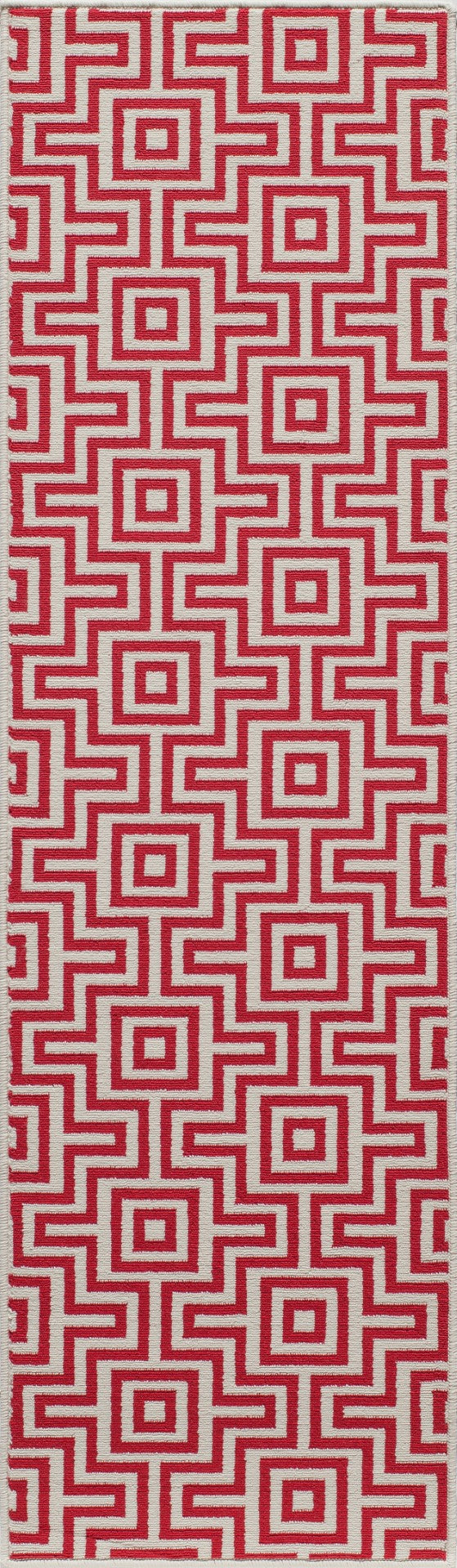 Momeni Baja BAJ10 Machine Made Contemporary Geometric Indoor/Outdoor Area Rug Red 8'6" x 13' BAJA0BAJ10RED860D