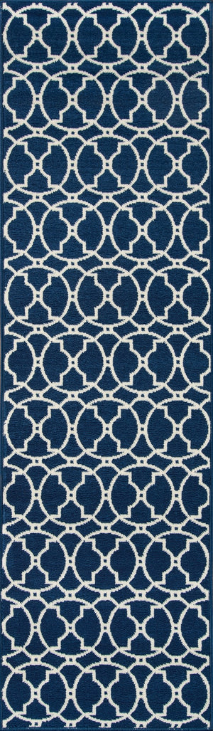 Momeni Baja BAJ11 Machine Made Contemporary Geometric Indoor/Outdoor Area Rug Navy 8'6" x 13' BAJA0BAJ11NVY860D