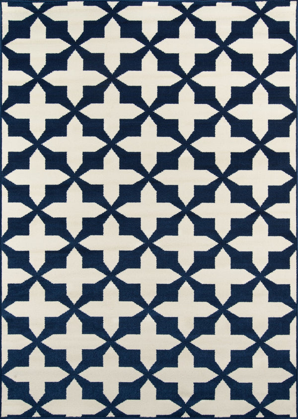 Momeni Baja BAJ12 Machine Made Contemporary Geometric Indoor/Outdoor Area Rug Navy 8'6" x 13' BAJA0BAJ12NVY860D