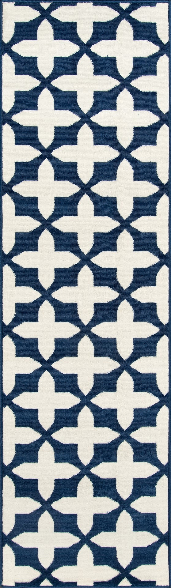 Momeni Baja BAJ12 Machine Made Contemporary Geometric Indoor/Outdoor Area Rug Navy 8'6" x 13' BAJA0BAJ12NVY860D