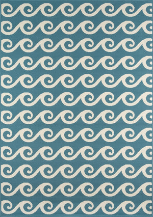 Momeni Baja BAJ14 Machine Made Contemporary Geometric, Wave Indoor/Outdoor Area Rug Blue 8'6" x 13' BAJA0BAJ14BLU860D
