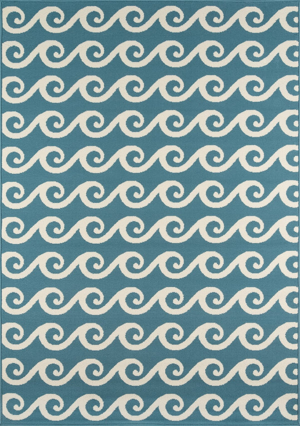 Momeni Baja BAJ14 Machine Made Contemporary Geometric, Wave Indoor/Outdoor Area Rug Blue 8'6" x 13' BAJA0BAJ14BLU860D
