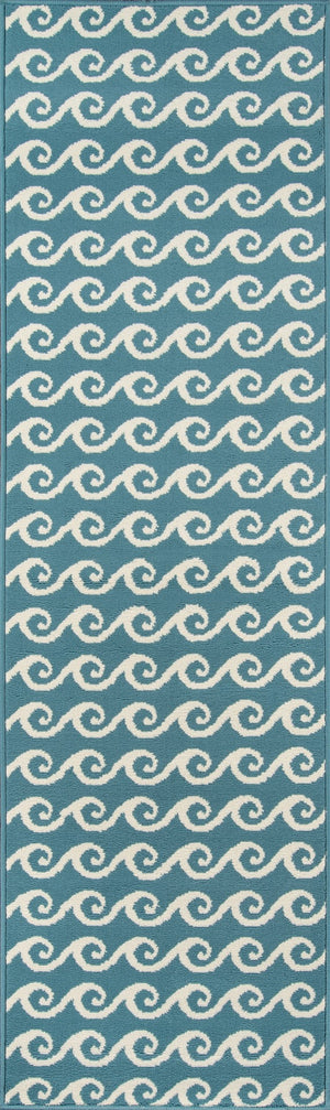 Momeni Baja BAJ14 Machine Made Contemporary Geometric, Wave Indoor/Outdoor Area Rug Blue 8'6" x 13' BAJA0BAJ14BLU860D