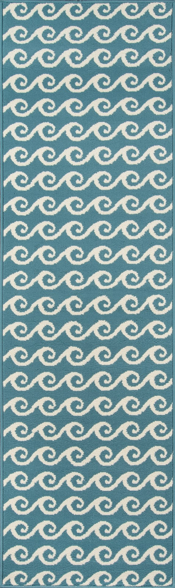 Momeni Baja BAJ14 Machine Made Contemporary Geometric, Wave Indoor/Outdoor Area Rug Blue 8'6" x 13' BAJA0BAJ14BLU860D