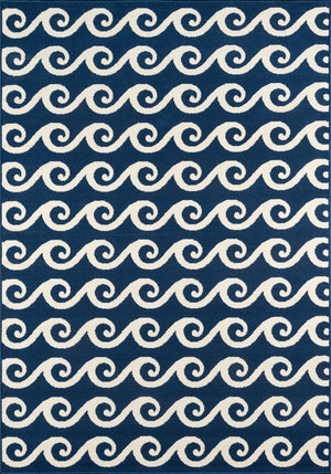Momeni Baja BAJ14 Machine Made Contemporary Geometric, Wave Indoor/Outdoor Area Rug Navy 8'6" x 13' BAJA0BAJ14NVY860D