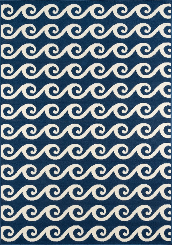Momeni Baja BAJ14 Machine Made Contemporary Geometric, Wave Indoor/Outdoor Area Rug Navy 8'6" x 13' BAJA0BAJ14NVY860D