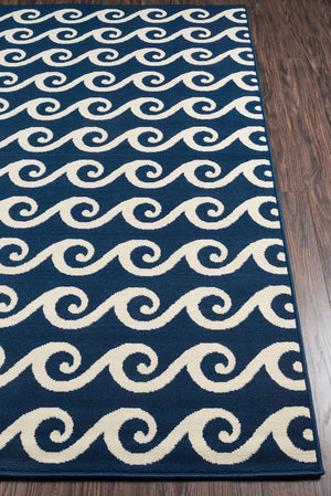 Momeni Baja BAJ14 Machine Made Contemporary Geometric, Wave Indoor/Outdoor Area Rug Navy 8'6" x 13' BAJA0BAJ14NVY860D