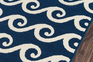 Momeni Baja BAJ14 Machine Made Contemporary Geometric, Wave Indoor/Outdoor Area Rug Navy 8'6" x 13' BAJA0BAJ14NVY860D