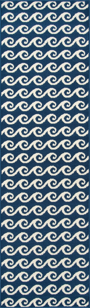 Momeni Baja BAJ14 Machine Made Contemporary Geometric, Wave Indoor/Outdoor Area Rug Navy 8'6" x 13' BAJA0BAJ14NVY860D