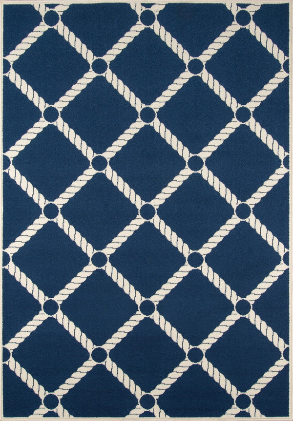 Momeni Baja BAJ15 Machine Made Contemporary Geometric Indoor/Outdoor Area Rug Navy 8'6" x 13' BAJA0BAJ15NVY860D