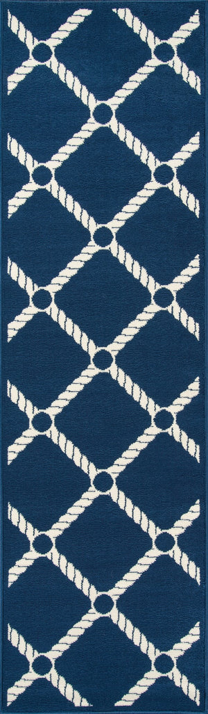 Momeni Baja BAJ15 Machine Made Contemporary Geometric Indoor/Outdoor Area Rug Navy 8'6" x 13' BAJA0BAJ15NVY860D