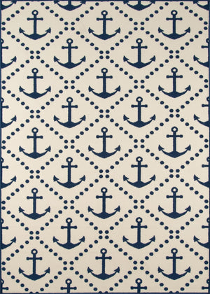 Momeni Baja BAJ16 Machine Made Contemporary Geometric, Anchor Indoor/Outdoor Area Rug Ivory 8'6" x 13' BAJA0BAJ16IVY860D