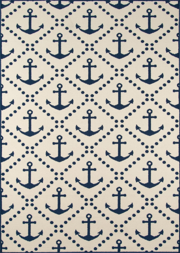 Momeni Baja BAJ16 Machine Made Contemporary Geometric, Anchor Indoor/Outdoor Area Rug Ivory 8'6" x 13' BAJA0BAJ16IVY860D