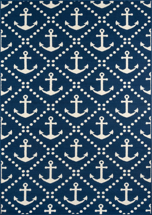 Momeni Baja BAJ16 Machine Made Contemporary Geometric, Anchor Indoor/Outdoor Area Rug Navy 8'6" x 13' BAJA0BAJ16NVY860D